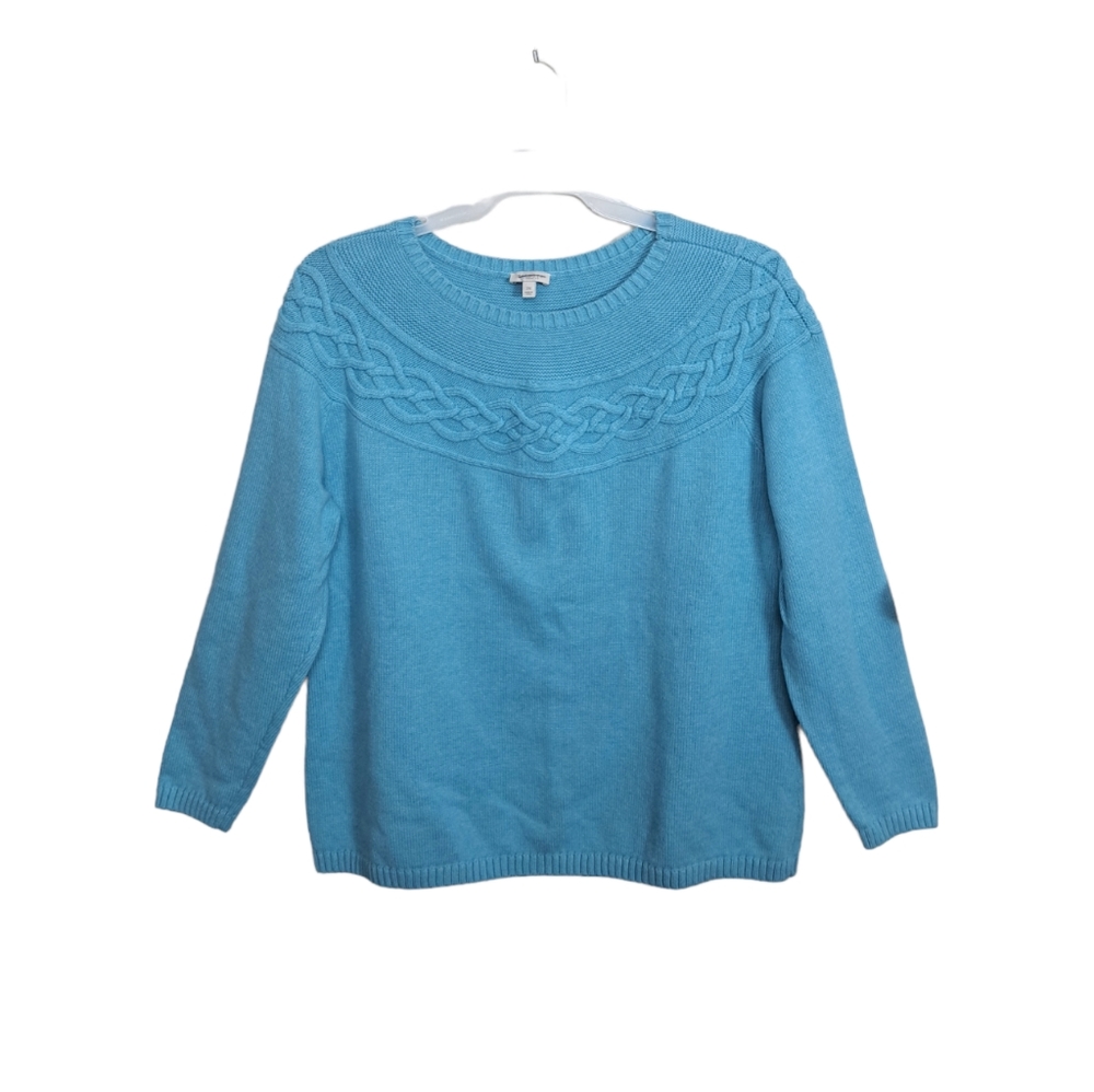 Talbots Women Plus 2x Blue Winter Ski Heavy Tight- Knit 100% Cotton Cozy Sweater